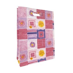 Ροζ Εμπριμέ Χάρτινη Σακούλα με Χούφτα 27x11x36 - Λουλούδια