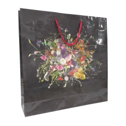 Μαύρη Χάρτινη Σακούλα με Κορδόνι 39x10x39 - Λουλούδια